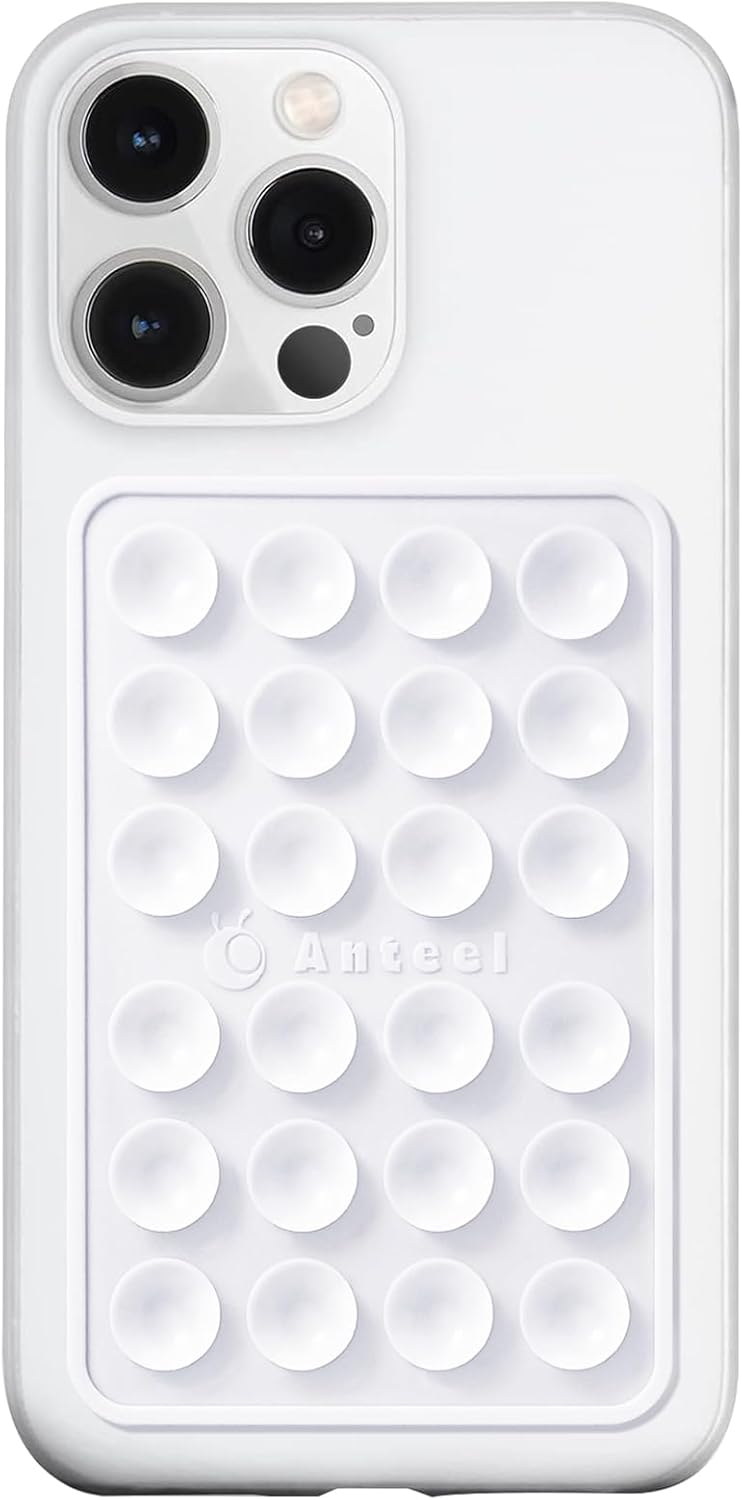 Anteel MAX Silicone Suction Phone Case Adhesive Mount, Upgraded Super Strong Grip, Durable, Easy to Use, Hands-Free Sticky Phone Holder for Selfies, Tiktok Videos, 2.56"x3.94" (White)