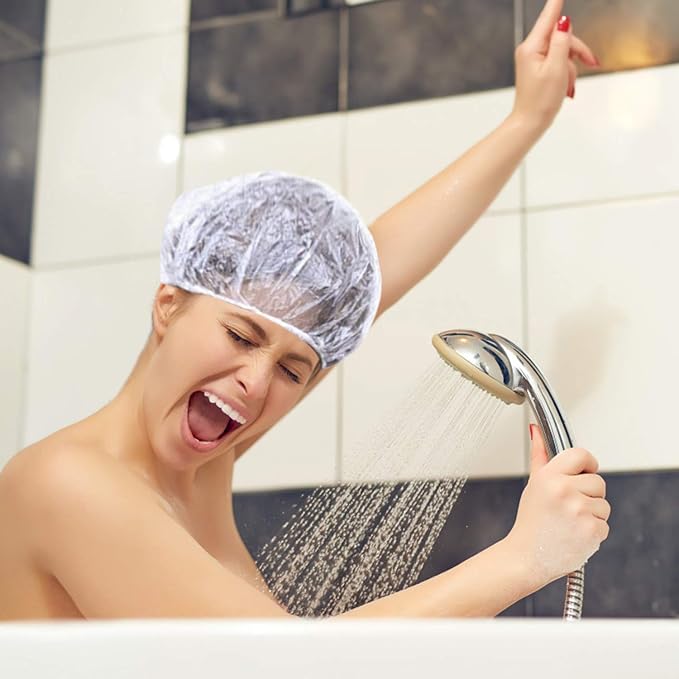 100pcs Shower Caps Disposable, Thicker and Larger Waterproof Clear Hair Bath - Image 4