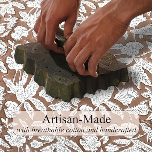 Ridhi Oak Brown Block Print Ruffle Pillow Covers 24x24 Inch Set of 2 - Image 3
