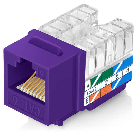 Everest 90° Angled RJ45 Cat6 Keystone Jacks 100-Pack in Purple - Slim Profile Female RJ45 Connectors - Cat 6 Keystone Jack - Compatible with 90° Angled Speed Termination Tool - easyJACK (B094WB91H3)