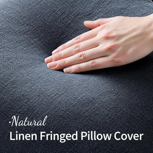 MIULEE Linen Fringe Decorative Euro Throw Pillow Covers Indigo Blue 22x22 - Image 2