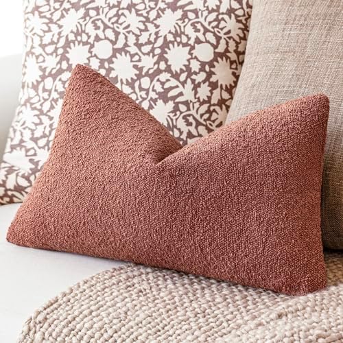 Foindtower Textured Boucle Lumbar Throw Pillow Covers 12x20 Orange Rust Red - Image 5