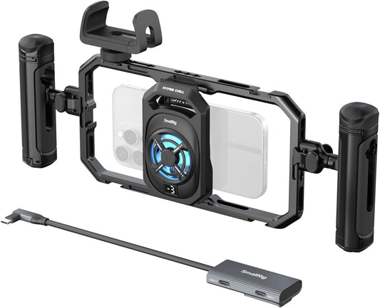 SMALLRIG All-in-One Cooling Dual Handle Phone Cage Kit for iPhone 17/16/Android, 15W Active Cooler & 4-in-1 USB-C Hub, Universal Compatibility 2.5-3.1" Phones, for Live Streaming- 5276