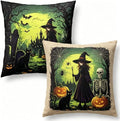 Halloween Throw Pillow Covers, Witch and Skeleton Design, 18x18 Inch, Machine by Unknown