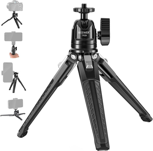 NEEWER Mini Metal Table Tripod with 360° Ball Head, Supports Vertical Recording and Handle, Portable Travel Tripod with 1/4 Inch Screw for Camera Mobile Phone Action Cam, Max. Load 3 kg, TP29