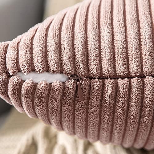 MIULEE Decorative Corduroy Throw Pillow Covers Set of 2 20x20 Blush Pink - Image 3