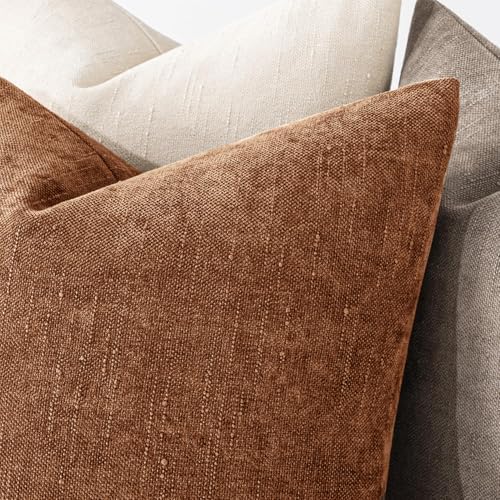 MIULEE Textured Chenille Throw Pillow Covers 20x20 Inch Pecan Brown - Image 2