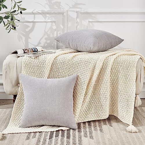 GAWAMAY Light Gray Chenille Throw Pillow Covers 24x24 Set of 2 - Image 4