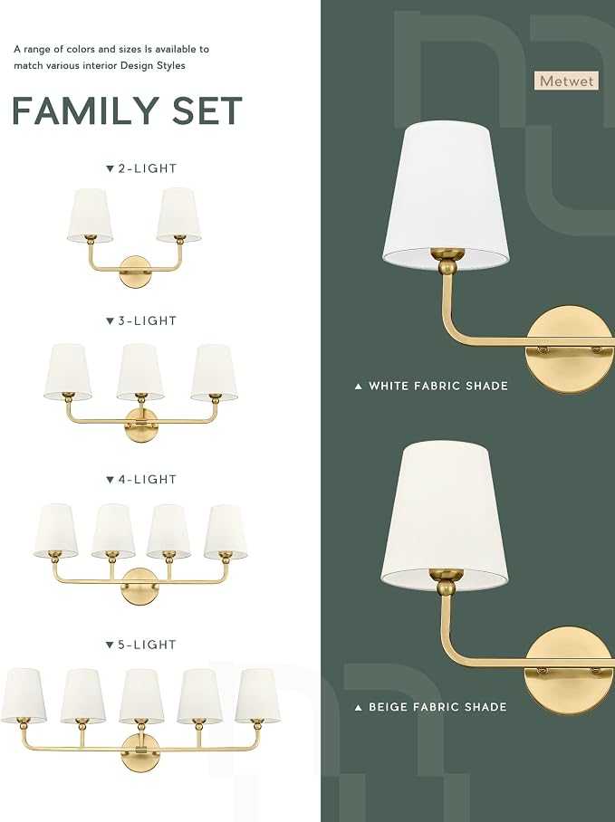 4-Light Bathroom Light Fixtures, Brushed Gold Vanity Lights - Image 5