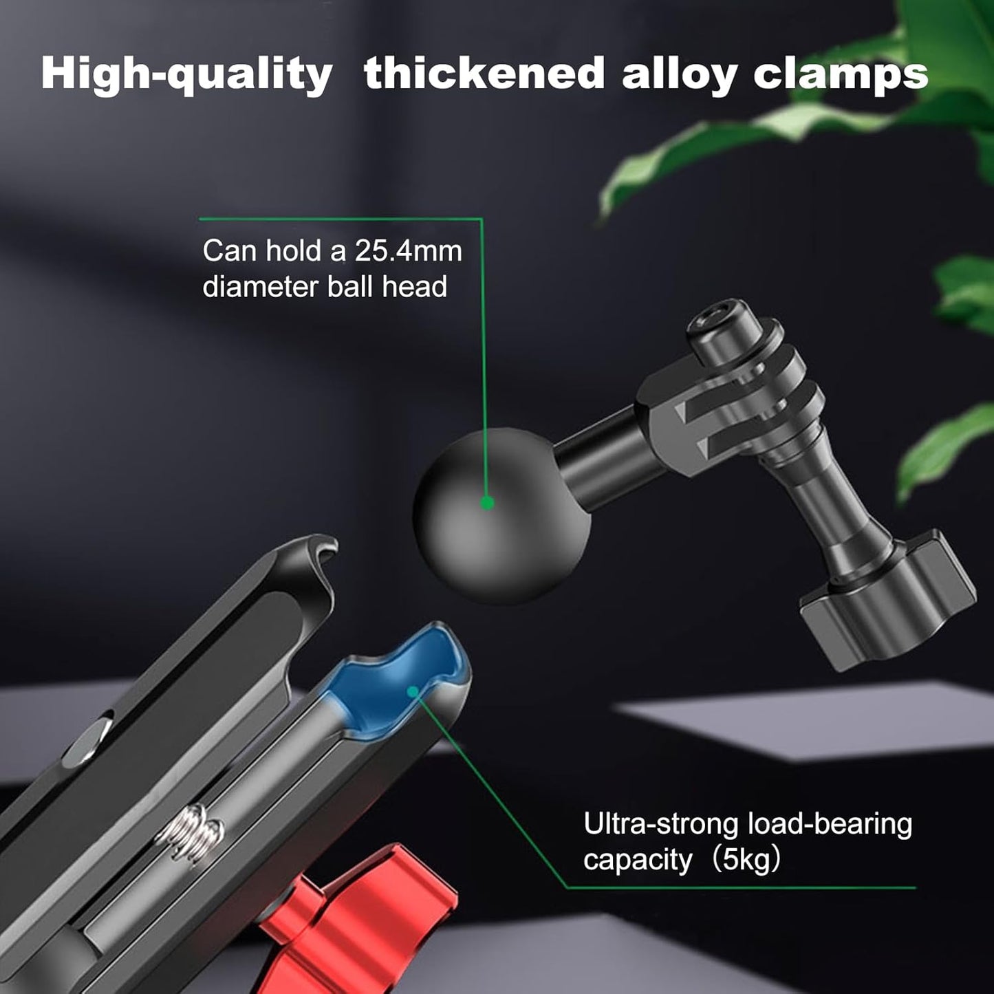 Clamp Mount for Action Camera, Super Camera Clamp Mount with Double Ball Head Magic Arm Fit for DJl,Go pr0, lnsta36o X5 X4 X3，Motorcycle Rearview Mirror Mounts & Aluminum Alloy - 360°Rotating, 78004