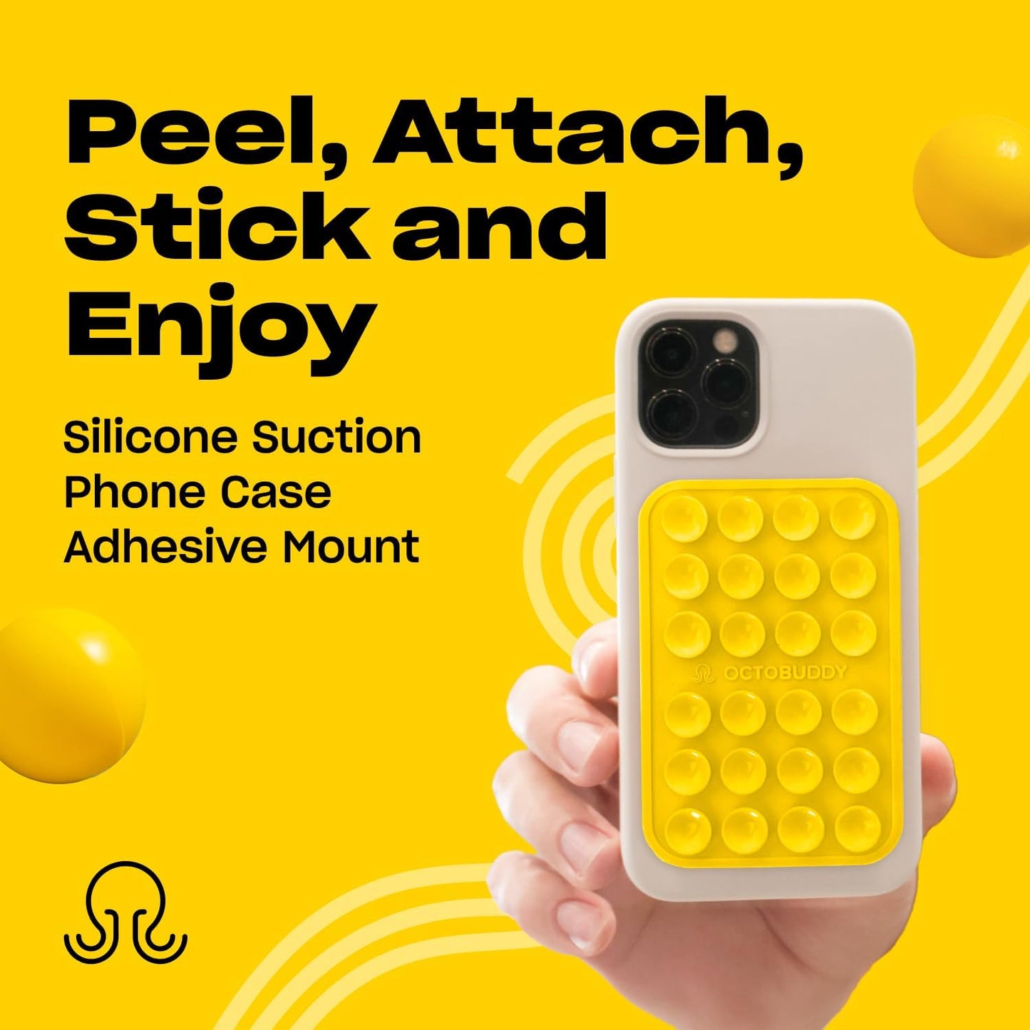 Classic MAX - Silicone Suction Phone Case Adhesive Mount - Hands-Free, Strong Grip Holder for Selfies and Videos - iPhone and Android Compatible - 2.6″ x 3.9″, Yolk Yellow