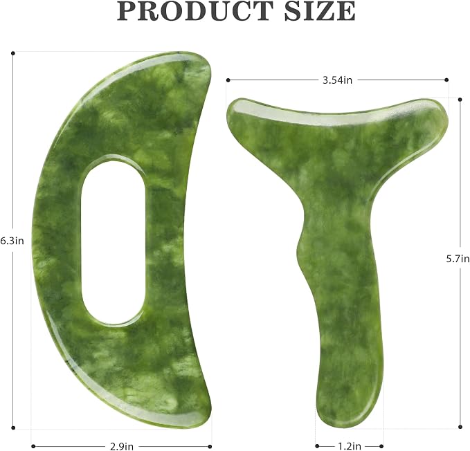2 in 1 Jade Stone Gua Sha Massage Tool, Large Guasha Muscle Scraper Tools Set - Image 2