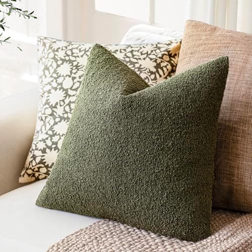 Foindtower Decorative Textured Boucle Throw Pillow Covers 16x16 Moss Green - Image 6