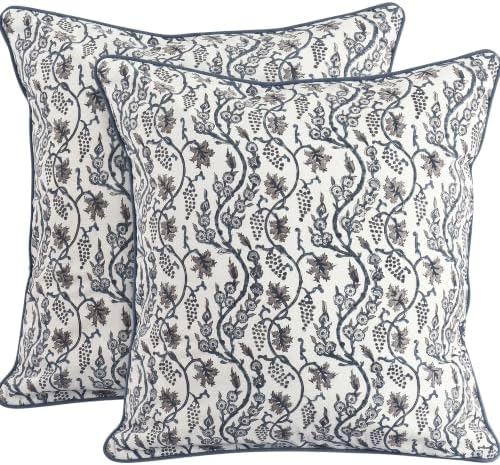Ridhi Block Print Baby Blue Eyes Cotton Pillow Cover 18" x 18" Set of 2 by Ridhi
