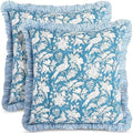 CPC Block Print Ruffle Throw Pillow Cover Blue Sapphire 24"x24" by COTTONPRINTCLUB