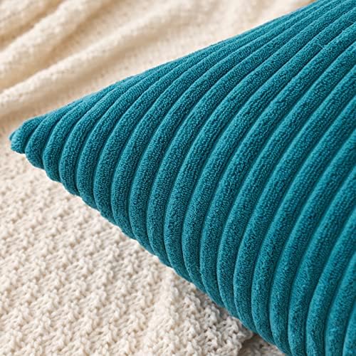 MIULEE Decorative Corduroy Throw Pillow Covers Set of 2 18x18 Teal - Image 2