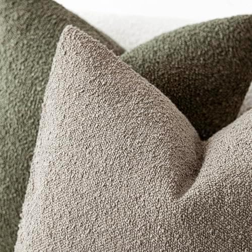 Foindtower Decorative Textured Boucle Throw Pillow Covers 24x24 Light Taupe - Image 4