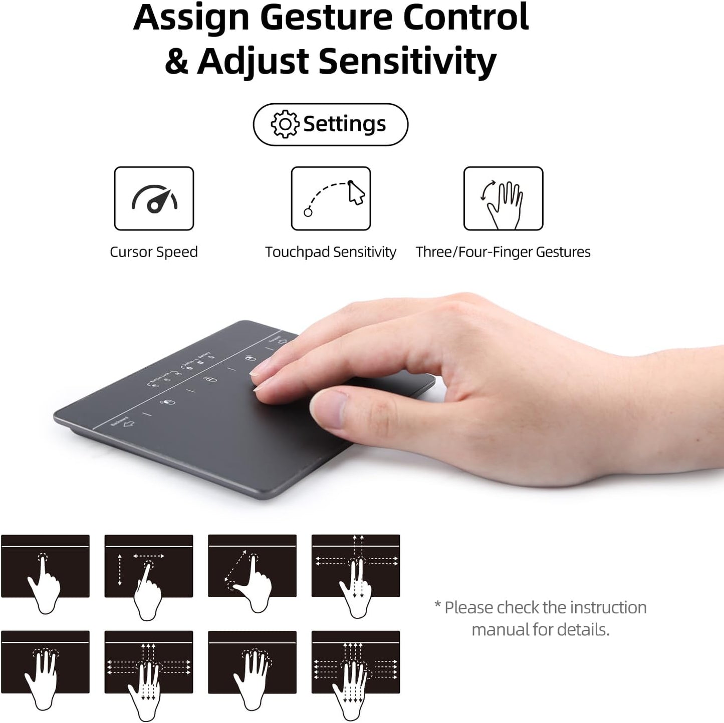 Wired & Wireless Metal Touchpad for PC Computer & Laptop, Rechargeable Trackpad Travel-Friendly Bluetooth & USB Mouse Pad for Windows 7/10/11, Black