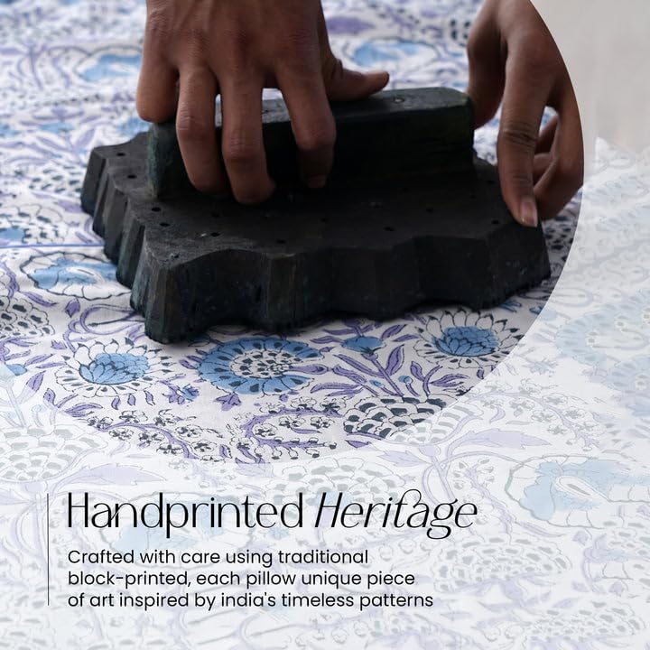 CPC Block Print Indigo Blue Ruffle Cotton Lumbar Pillow Cover 12x20 inch - Image 4