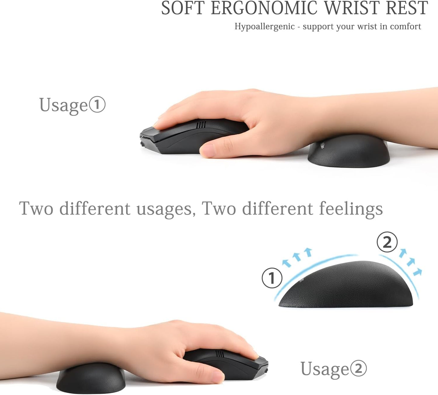 UnivoColors Design-Wave Wrist Rest, Artificial Sheepskin+Memory Foam+Ergonomic+Anti-Slip Gel, Resilience Support During Work and Gaming,Mouse Accessory,Black