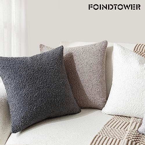 Foindtower Decorative Textured Boucle Throw Pillow Cover 22x22 Neutral Grey - Image 4