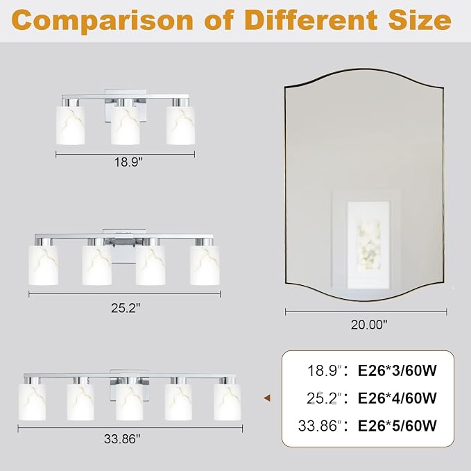 3-Light Bathroom Light Fixtures, Modern Vanity Lights, Chrome Metal Wall Lamp - Image 5