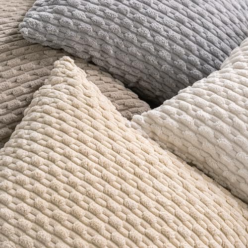 Set of 4 Neutral Decorative Throw Pillow Covers 24x24 Inch Corduroy Pillow - Image 4