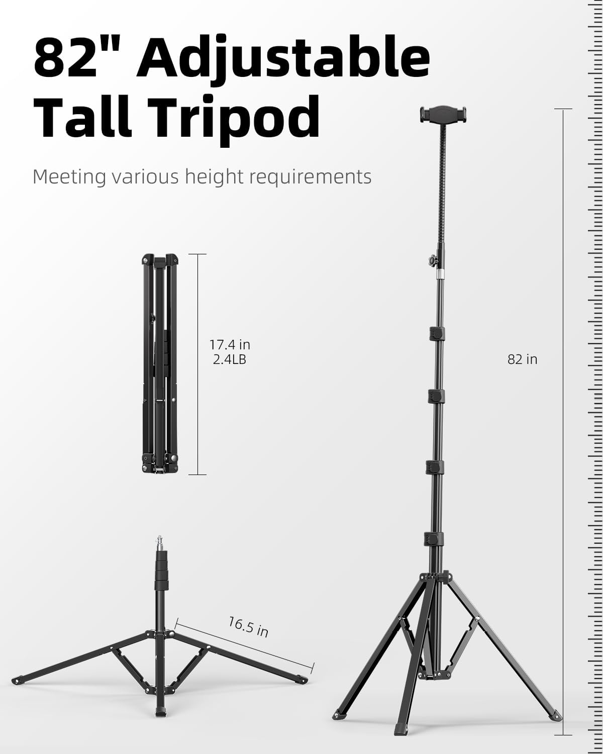 Weilisi Heavy Duty Tablet Tripod Stand 82” Tall, Floor Stand with Remote and Adjustable Gooseneck for Watching/Stream/Recording, Tripod for iPad Pro 12.9”/Kindle/iPhone, and All 4.5-13” Tablet/Phone