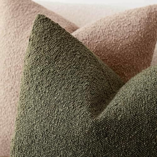 Foindtower Decorative Textured Boucle Throw Pillow Covers 20x20 Moss Green - Image 4
