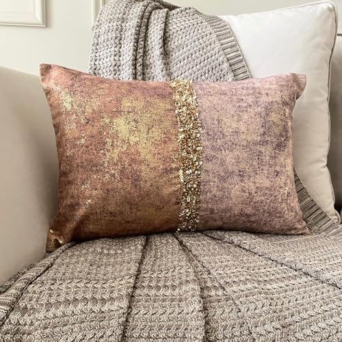 The HomeCentric Pack of 2 Decorative Lumbar Pillow Cover Rust & Gold, Sequins - Image 3
