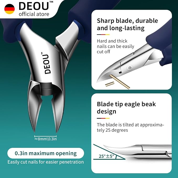 DEOU Professional Stainless Steel Podiatrist Nail Clippers, Heavy Duty Manicure - Image 3