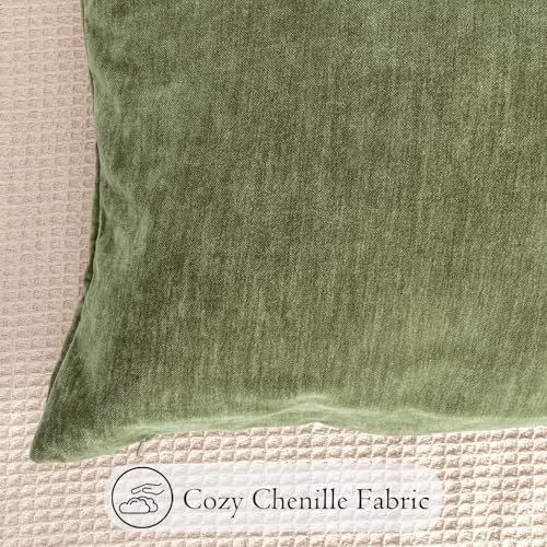 JoraLion Chenille Lumbar Pillow Covers 14X36 inch Olive Sage Green - Image 3
