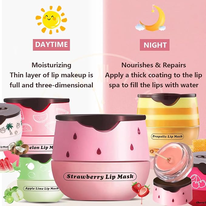 4 PCS Honey Lip Mask, Strawberry & Watermelon & Apple Lime Lip Sleeping Mask - Image 3