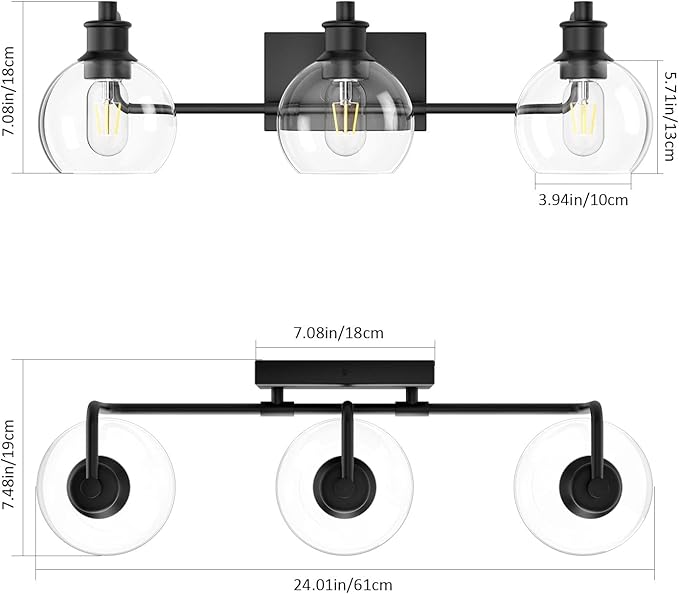 Tipace Black Vintage Bathroom Vanity Light Fixtures Over Mirror Glass Globe 3 - Image 4