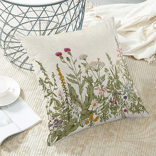 AEIOAE Sage Green Pillow Covers 20x20 Inch Set of 2, Spring Wildflower Plant - Image 4