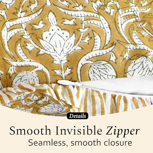 CPC Block Print Ruffle Throw Pillow Cover Mustard Regal 18"x18" - Image 7