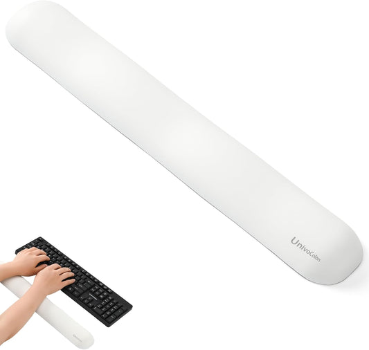 UnivoColors Design-Wave Keyboard Wrist Rest, Artificial Sheepskin+Memory Foam+Ergonomic+Anti-Slip Gel, Resilience Support During Work and Gaming,Keyboard Accessory,White