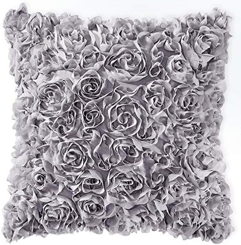 MIULEE Decorative Rose Flower Pillow Cover Pack of 1 Grey 16x16 Inch by MIULEE