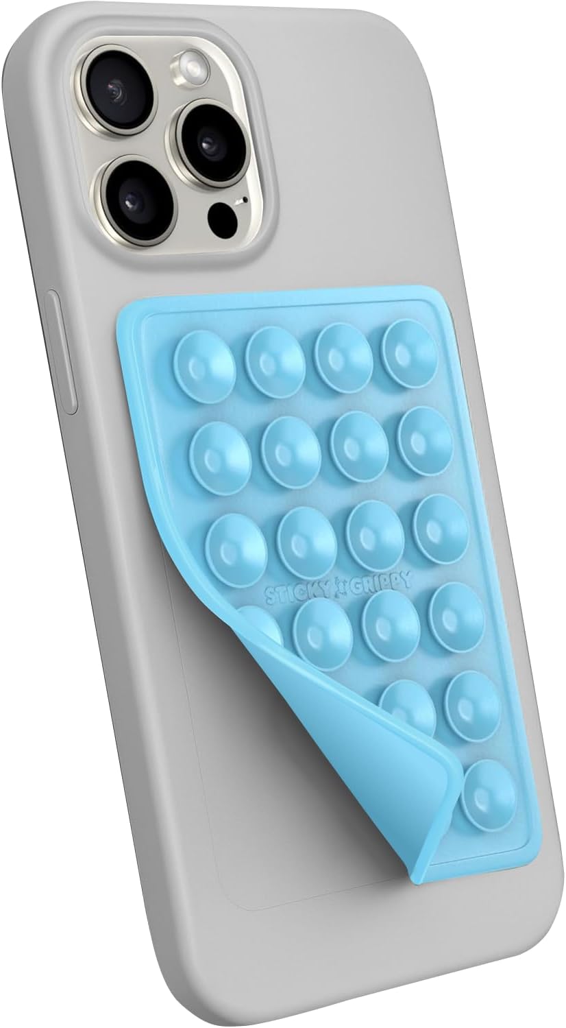 Suction Phone Case Mount, Sillicon Adhesive Phone Accessory for iPhone and Android, Hands-Free Fidget Toy Mirror Shower Phone Holder, Tiktok Videos and Selfies (Pearl Blue)