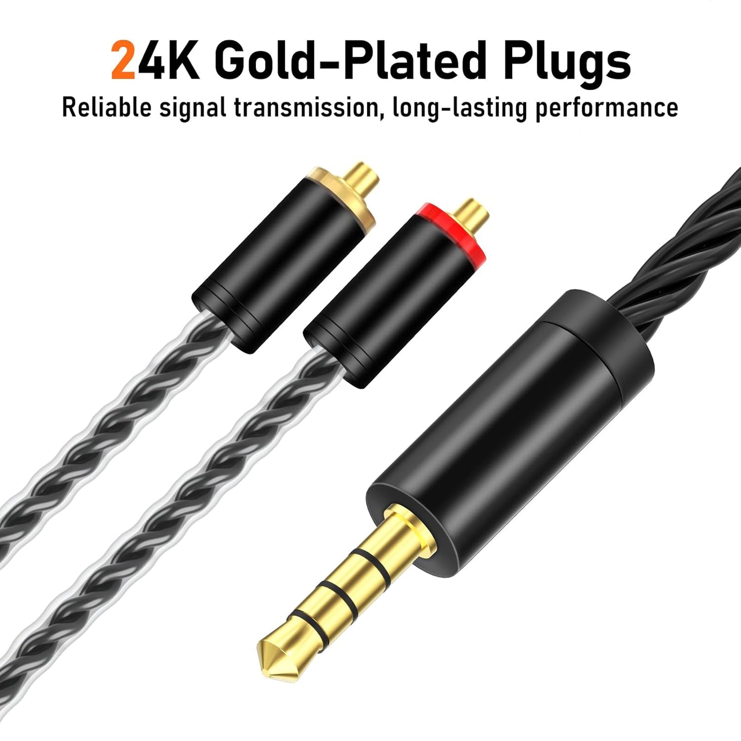 Premium HiFi IEM Cable with Mic – Silver-Plated 3.5mm to MMCX Cord - Lossless Sound for Shure SE215/315/425/535/846 & Vibes 201/202 - Tangle-Free in-Ear Monitor Cables - Black (HC001M)