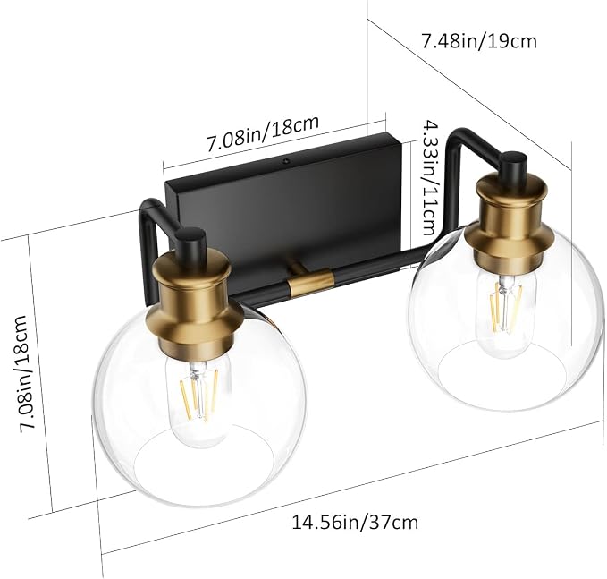 Tipace 2 Lights Vintage Bathroom Vanity Light Fixtures Over Mirror Black & Gold - Image 4