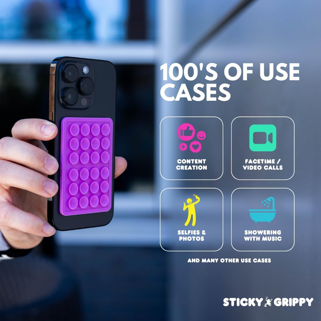 Suction Phone Case Mount, Sillicon Adhesive Phone Accessory for iPhone and Android, Hands-Free Fidget Toy Mirror Shower Phone Holder, Tiktok Videos and Selfies (Purple)