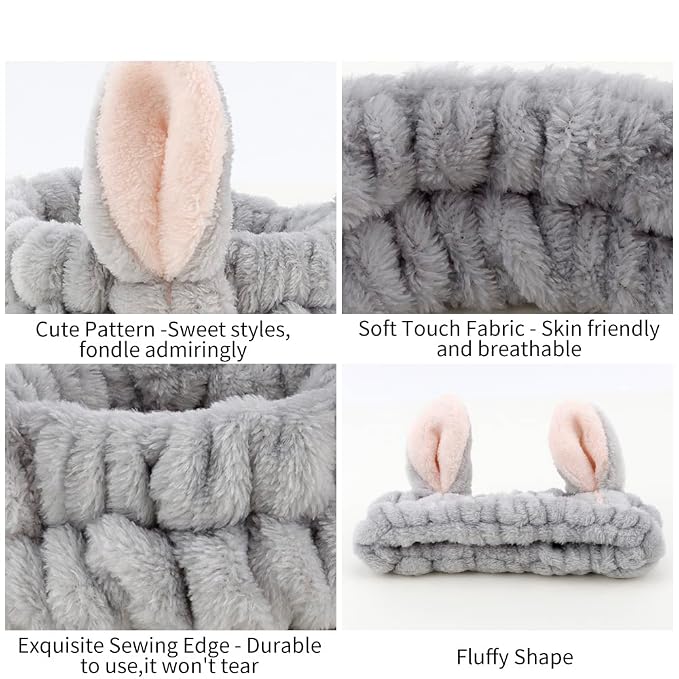 AHONEY Animals Ears Headbands, Cute Makeup Spa Fuzzy Skincare Headband - Image 5