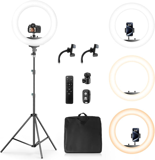 Aureday 22" Big Ring Light with 72" Sturdy Tripod Stand and Sandbag, 65W Large Studio Ringlight with Remote & Phone Holders for Photography/TikTok/YouTube/Tattoo/Barber/Video Recording
