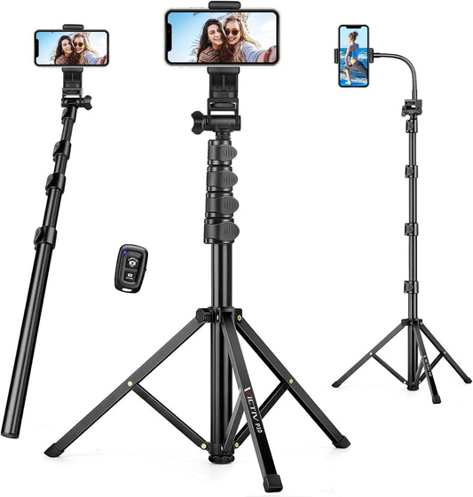 74" Flexible Phone Tripod, Tall Cell Phone Tripod with Adjustable Gooseneck & Remote, Portable Camera Cellphone Stand for Video Recording, Compatible with iPhone Android