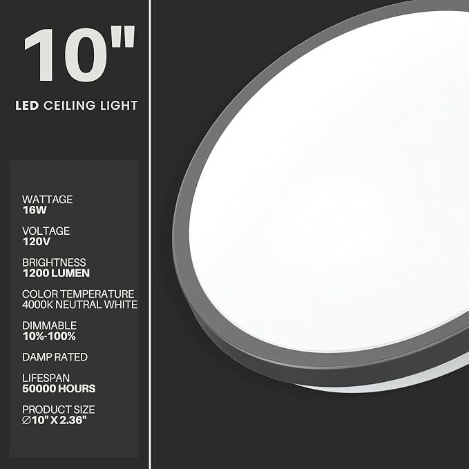 DYMOND 10" Matte Black LED Ceiling Light Flush Mount Lighting Fixture Dimmable - Image 2