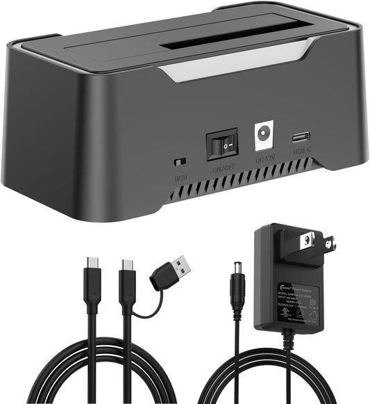 USB-C Hard Drive Docking Station, 2.5"/3.5" Inch SATA Enclosure with Cable, Speed up to 5Gbps, Tool-Free USB 3.0 to SATA External Hard Drive Dock with 12V/2A Power. Support up to 24TB