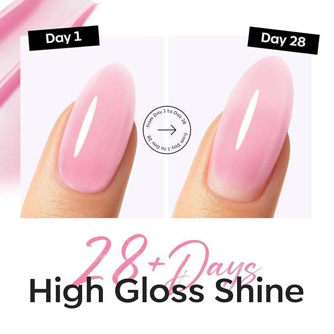 modelones Builder Nail Gel Top Coat, 15 ML No Wipe Ultra Gloss Jelly Pink Gel - Image 6