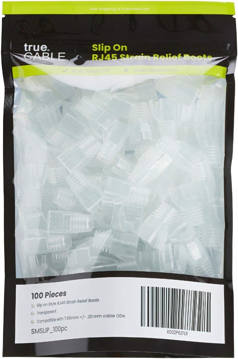 trueCABLE RJ45 Strain Relief Boots, 7.0mm Slip-On PVC Plug Cover, Transparent, 100 Pieces