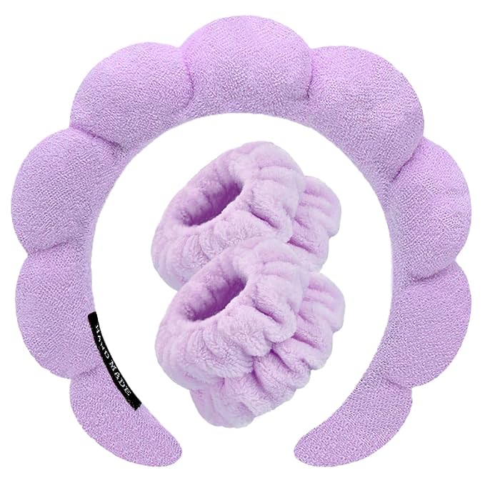 Spa Headbands for Washing Face Wristband Set Sponge Makeup Skincare Headband by Tetizo